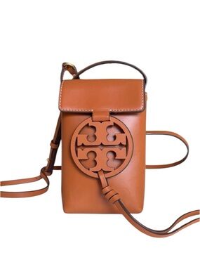 Tory Burch Saddle Brown Leather Crossbody Phone Bag